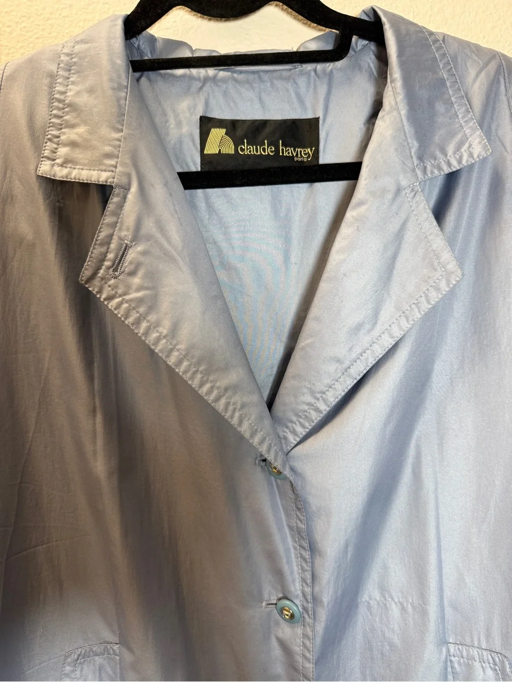Claude Havrey Paris Vintage Jacket M Periwinkle Blue Rain Windbreaker France - Picture 4 of 11
